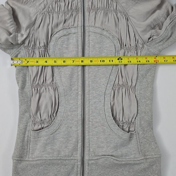 Lululemon Special Edition Rare Grey Tencel Ruching Scuba Hoodie Thumbholes Sz 4 - Picture 5 of 14